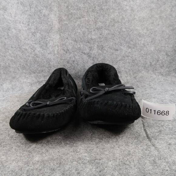 Stars Above Shoes Womens 10 Slipper Moccasin Loafer Slip On Suede Black Faux Fur - Picture 2 of 12